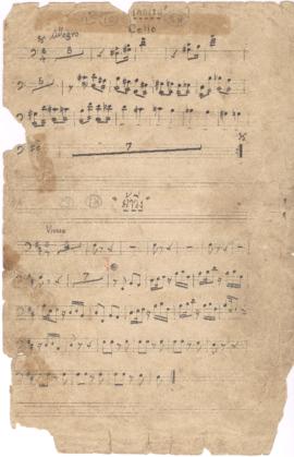 โน้ตเพลง เพลงรบ, เพลงม้าวิ่ง : Cello part / ด้านหลัง เพลงสีเฟ, เพลงวิงวอน, เพลงปิดเรื่อง : Cello ...