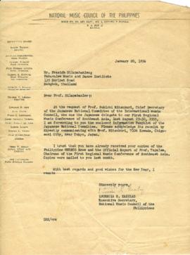 จดหมายจาก Lucrecia R. Kasilag, Executive Secretary, National Music Council of  the Phillippines ถ...