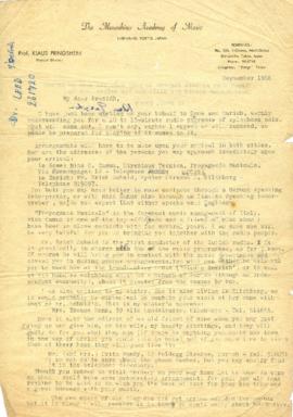 จดหมายจาก Prof. Klaus Pringsheim ถึง Mr. Prasidh Silapabanleng