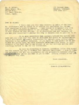 สำเนาจดหมายจาก Mr. Prasidh Silapabanleng ถึง  K. Mikami, Sanyo Kogyo. KK Tokyo