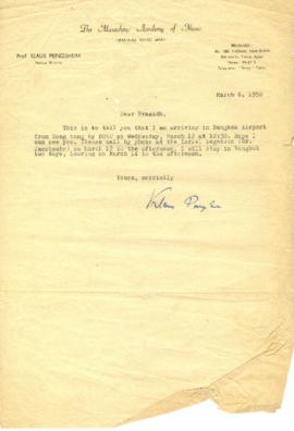 จดหมายจาก Prof. Klaus Pringsheim ถึง Mr. Prasidh Silapabanleng