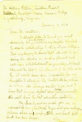 ร่างจดหมายจาก Mr. Prasidh Silapabanleng ถึง Dr. William Fletcher Quillian, Dolph Maeon Woman's Co...