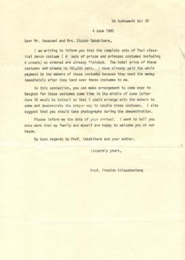 สำเนาจดหมายจาก Mr. Prasidh Silapabanleng ถึง Mr. Masazumi and Mrs. Etsuko Sakakibara