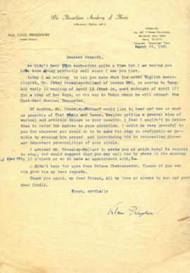 จดหมายจาก Mr. Hans E. Pringsheim  ถึง Mr. Prasidh Silapabanleng