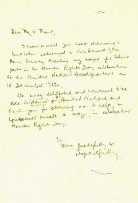 ร่างจดหมายจาก Mr. Prasidh Silapabanleng ถึง Mr. U thant