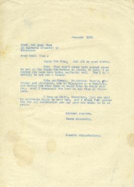 สำเนาจดหมายจาก Mr. Prasidh Silapabanleng ถึง Prof.Goh Soon Tioe, 22 Balmaral Crescent 10 Singapore