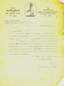 สำเนาจดหมายจาก Mr. Prasidh Silapabanleng ถึง Prof. Naohiro Fukui, Chairman of Preparation Committ...