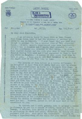 จดหมายจาก Navnit Parekh  ถึง Mr. Prasidh Silapabanleng