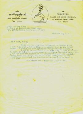 สำเนาจดหมายจาก Mr. Prasidh Silapabanleng ถึง Prof. Naohiro Fukui, Chairman of Preparation Committ...