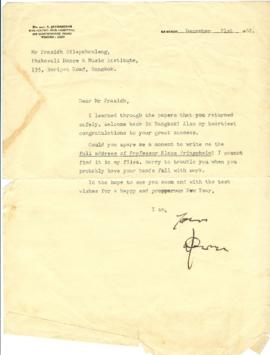 จดหมายจาก Dr. F. Jacobsohn ถึง Mr. Prasidh Silapabanleng