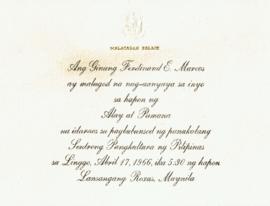 การ์ดเชิญในงานเลี้ยงรับรองในงานประชุมดนตรีที่ฟิลิปปินส์