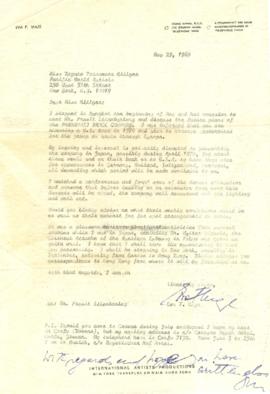 จดหมายจาก Eva F. Maze  ถึง Miss Kazuko Tatsumura Hillyer, Pacific World Artists 25 West  57th Str...