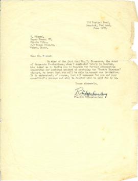 จดหมายจาก Mr. Prasidh Silapabanleng ถึง  K. Mikami, Sanyo Kogyo. KK Tokyo