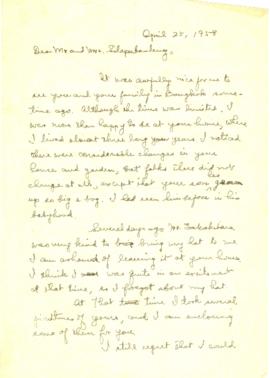 จดหมายจาก Yashinoo Odaka   ถึง Mr.&Mrs. Silapabanleng