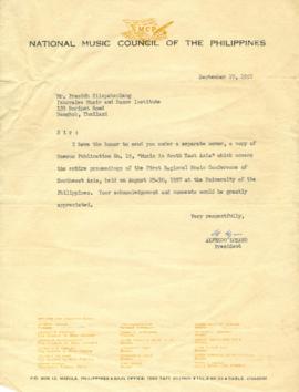 จดหมายจาก ALFREDO LOZANO, President  ถึง Mr. Prasidh Silapabanleng