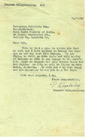 จดหมายจาก Mr. Prasidh Silapabanleng ถึง Mr. Devapriya Valisinha Esq.