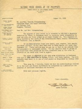 จดหมายจาก RAMON TAPALES ถึง Mr. and Mrs. Prasidh Silapabanleng