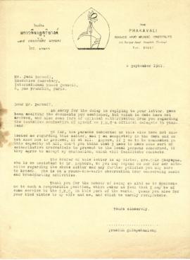 สำเนาจดหมายจาก Mr. Prasidh Silapabanleng ถึง Mr. Jack Bornoff ,Executive  Secretary, Internationa...